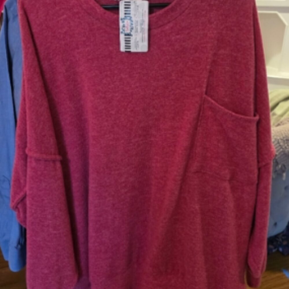 Zenana Outfitters Red Long Sleeve Pocket Top XL NWT Oversized Casual Basic - Picture 4 of 4